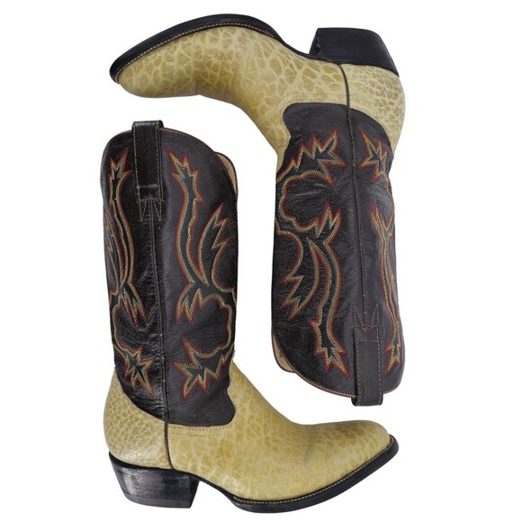 Bull Rider Men 9.5 Unique Color Golden Yellow Brown Leather Cowboy Western Boots - Picture 10 of 16